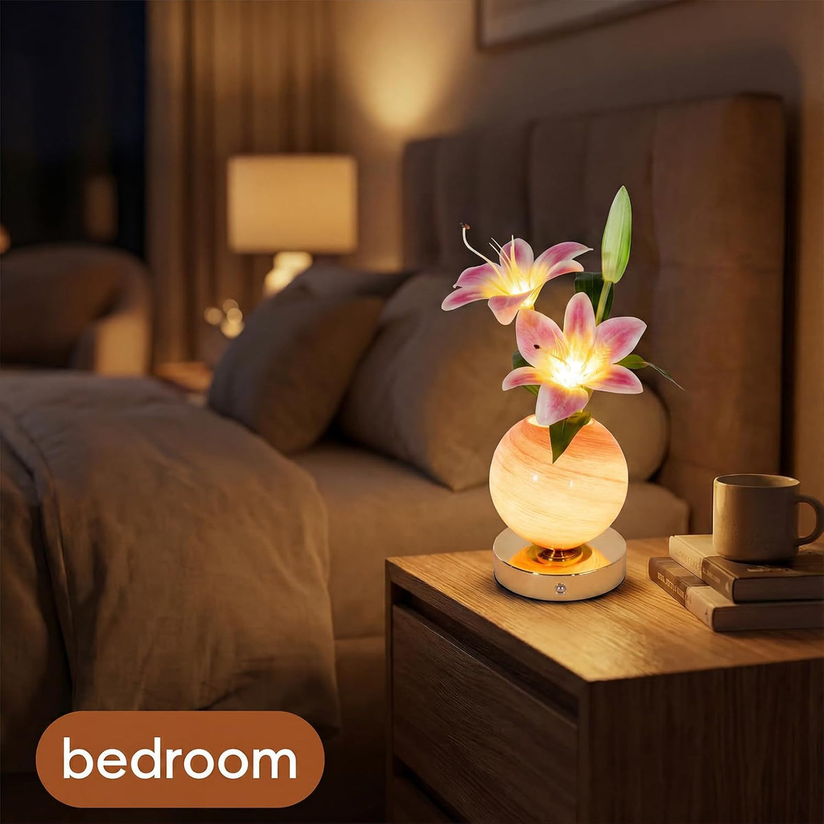 Lily Lamp Rechargeable Wireless Touch-Control Dimmable Faux Flower Desk Light...