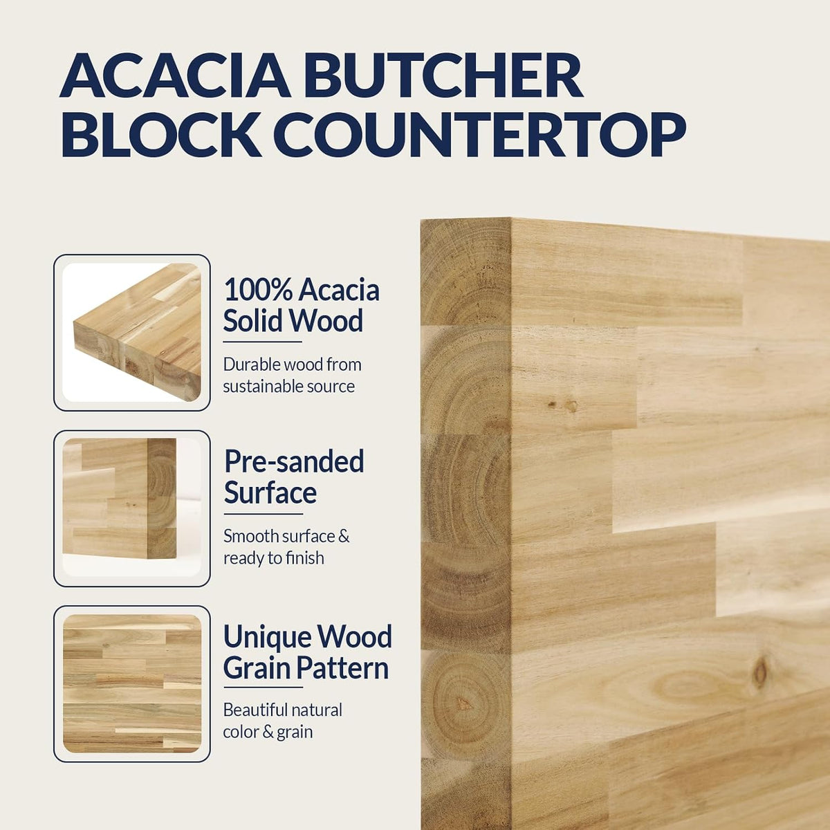 Howizz Acacia Butcher Block Shelf 12" x 4ft x 1.5" Inches, Unfinish...