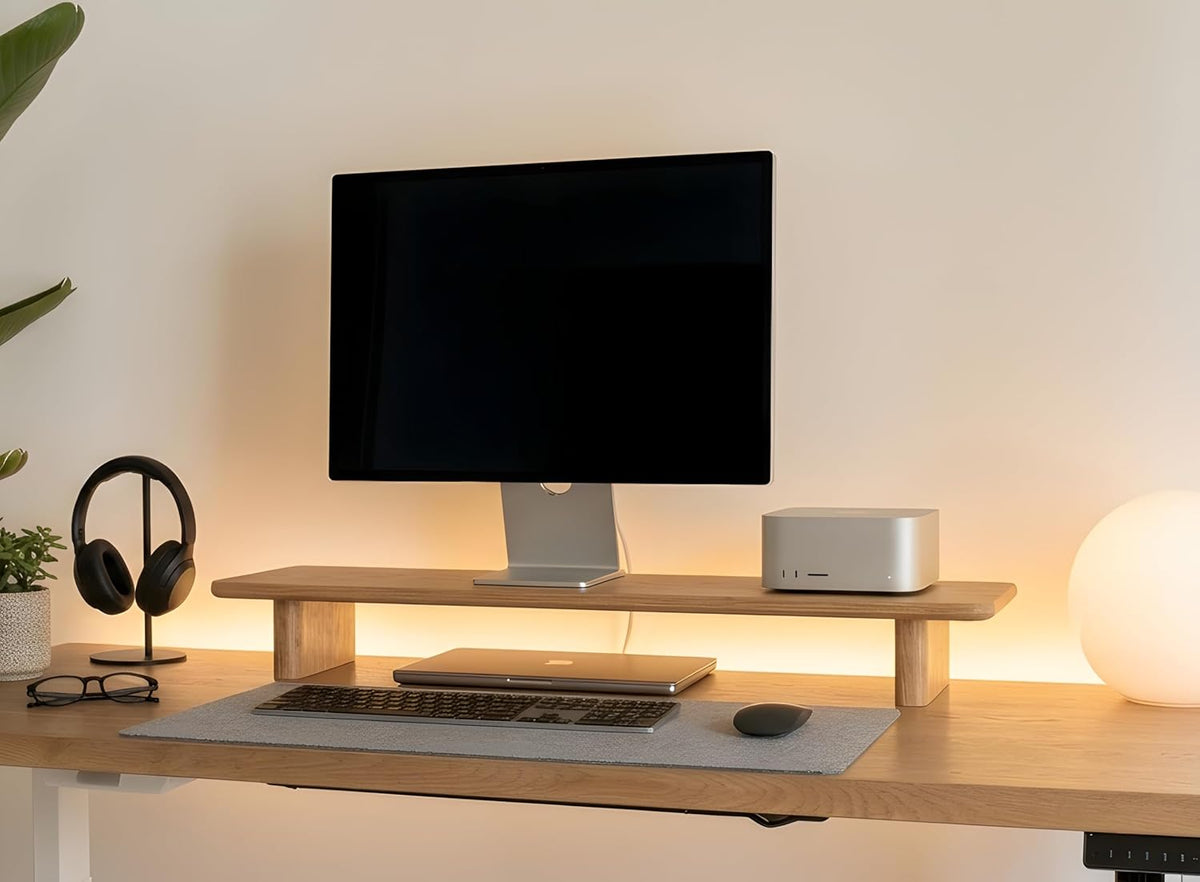 White Oak Single Monitor Stand Riser - 31.5" Wooden Monitor Stand for iM...