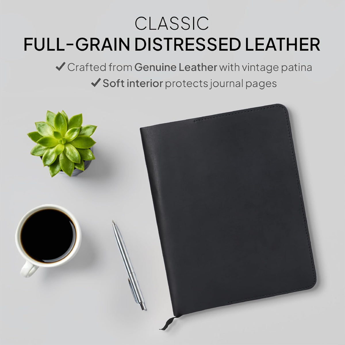 XL Leather Journal Cover Black 7.5 x 9.5 Inch – Refillable Genuine Leather Co...