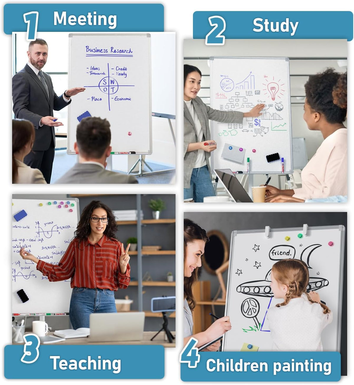 Nicpro Mobile Whiteboard 36"x 24" Magnetic Dry Erase Board, Height ...