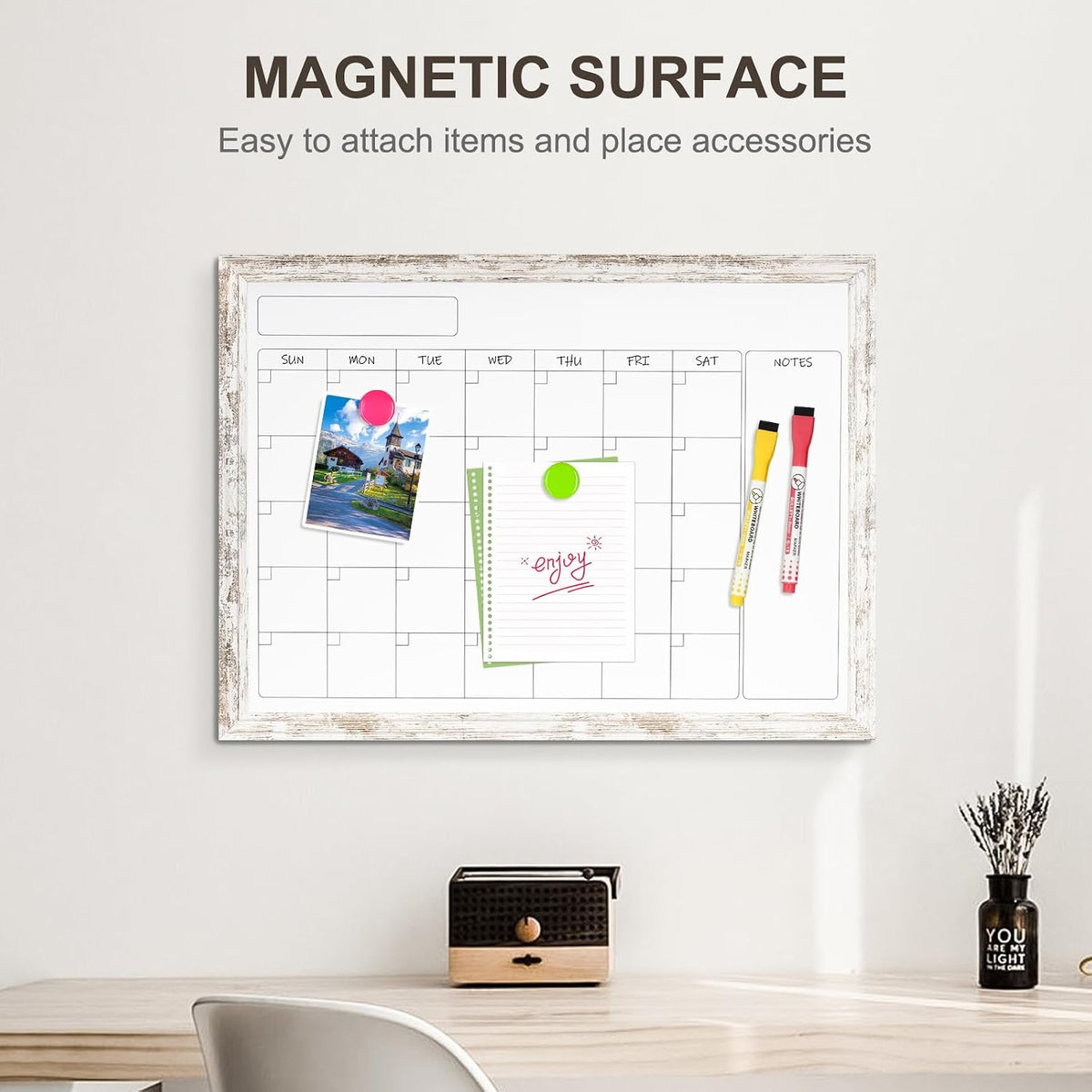 Monthly Dry Erase Calendar Whiteboard for Wall, 24"x18", Rustic Woo...
