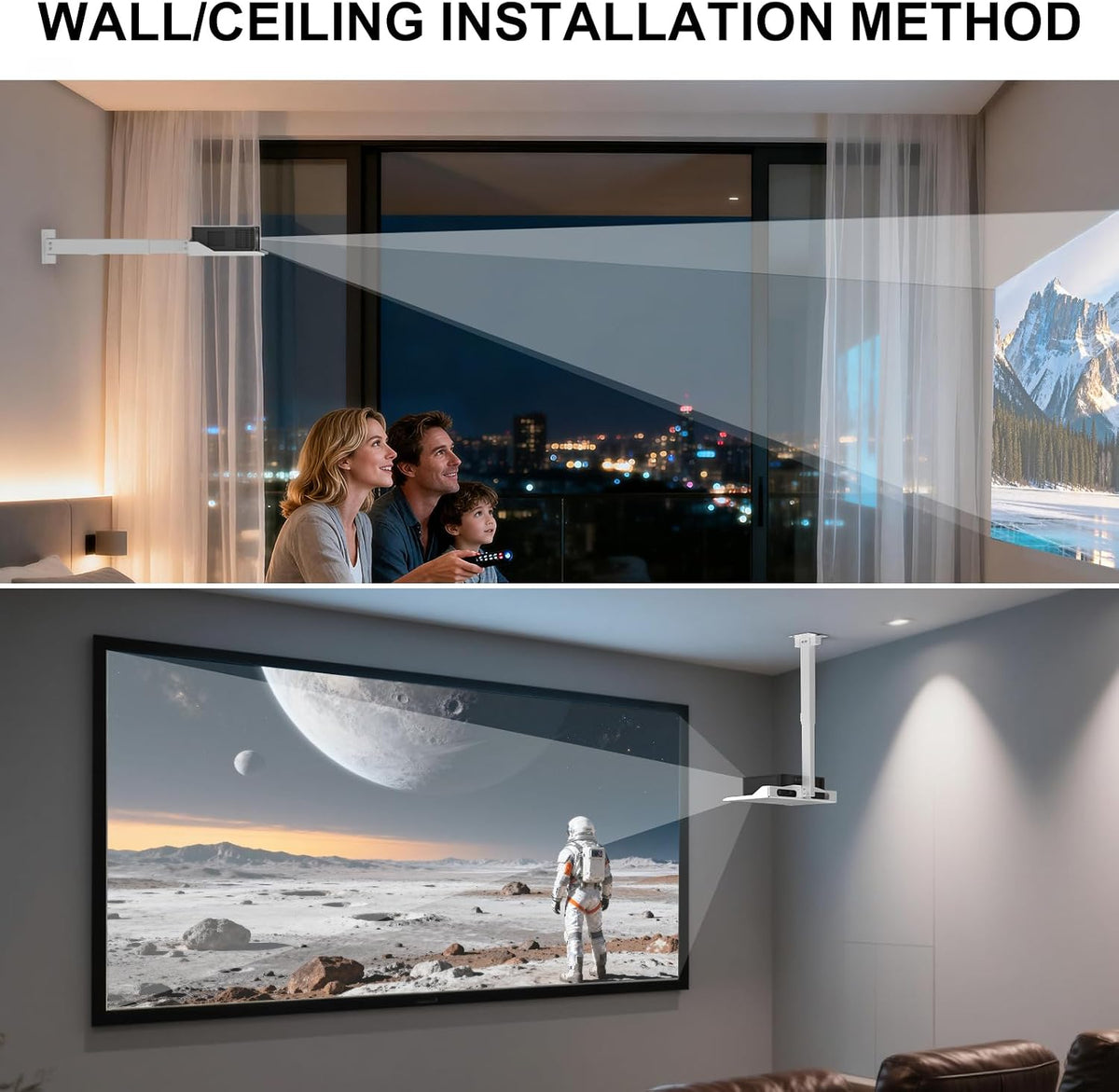 WALI Projector Ceiling Mount Tray, Height Adjustable Wall Mount Holder for Pr...
