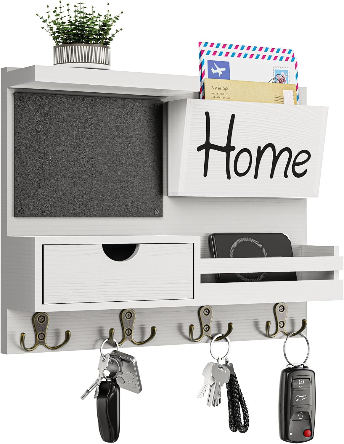 Farmhouse Key Holder for Wall with Mail Organizer - Easy Installation Wall Mo...