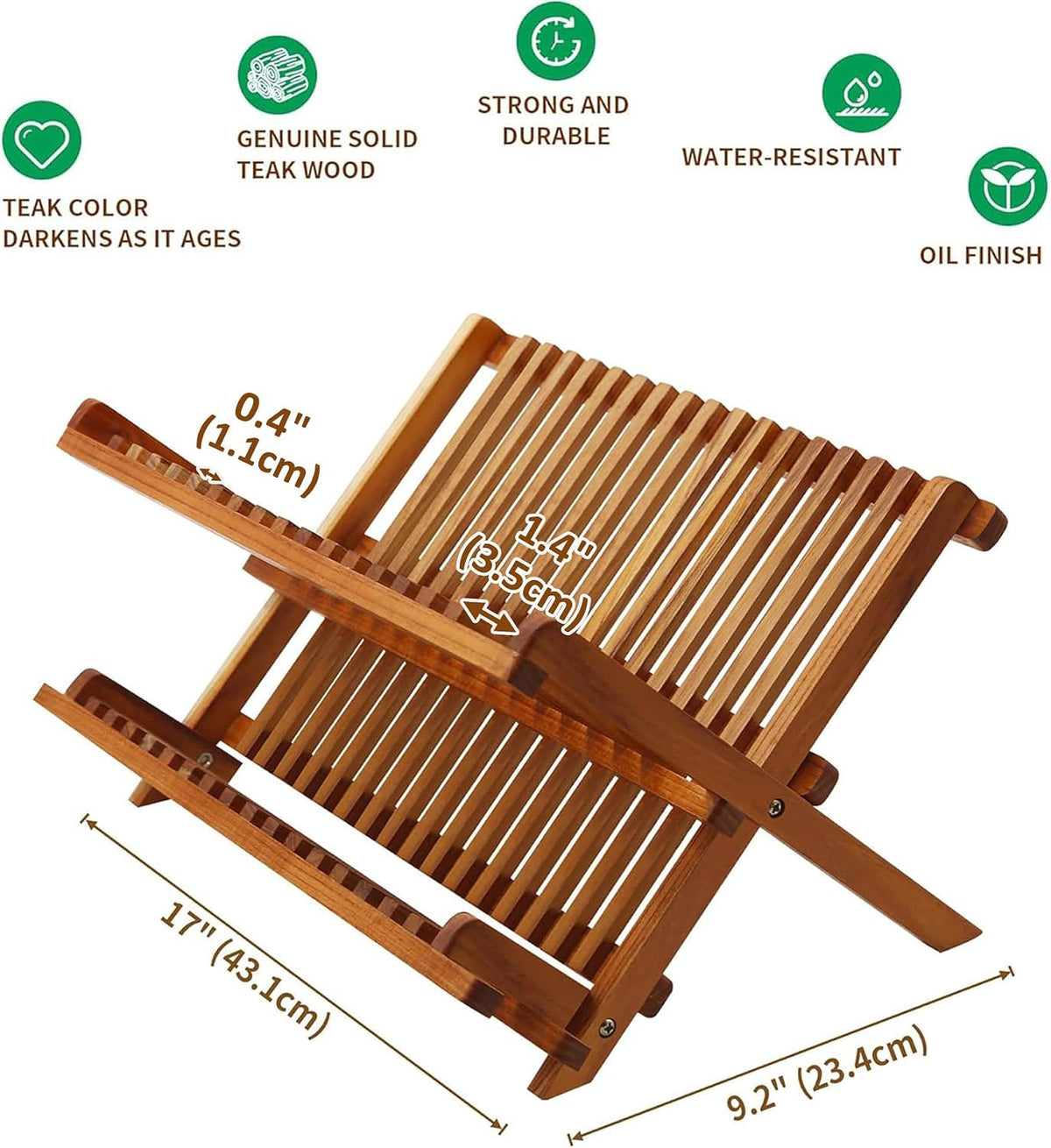 Utoplike Teak Wood Dish Drying Rack, Foldable Plate Organizer Countertop