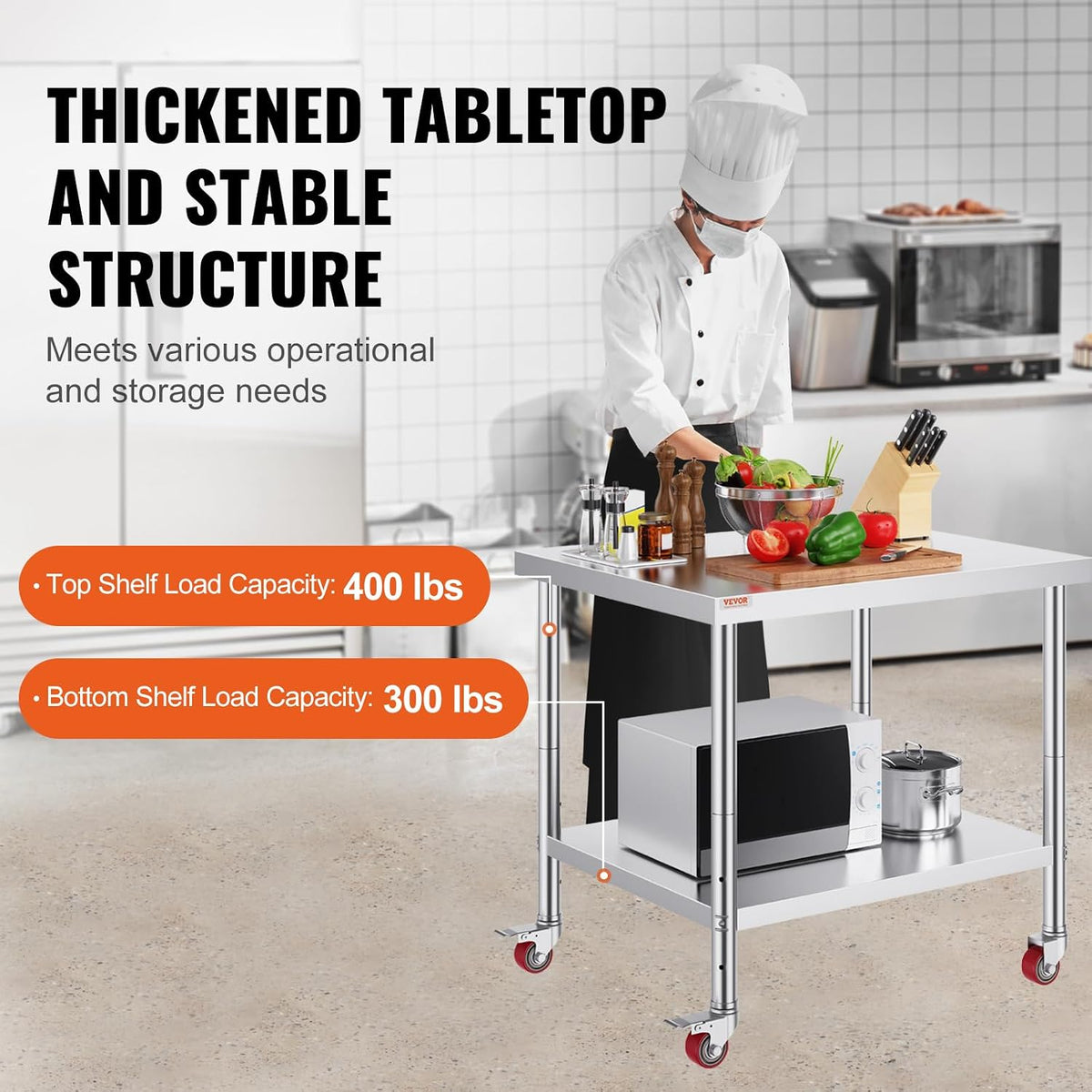 VEVOR Stainless Steel Work Table 36 x 30 x 34 Inch Food Prep Worktable