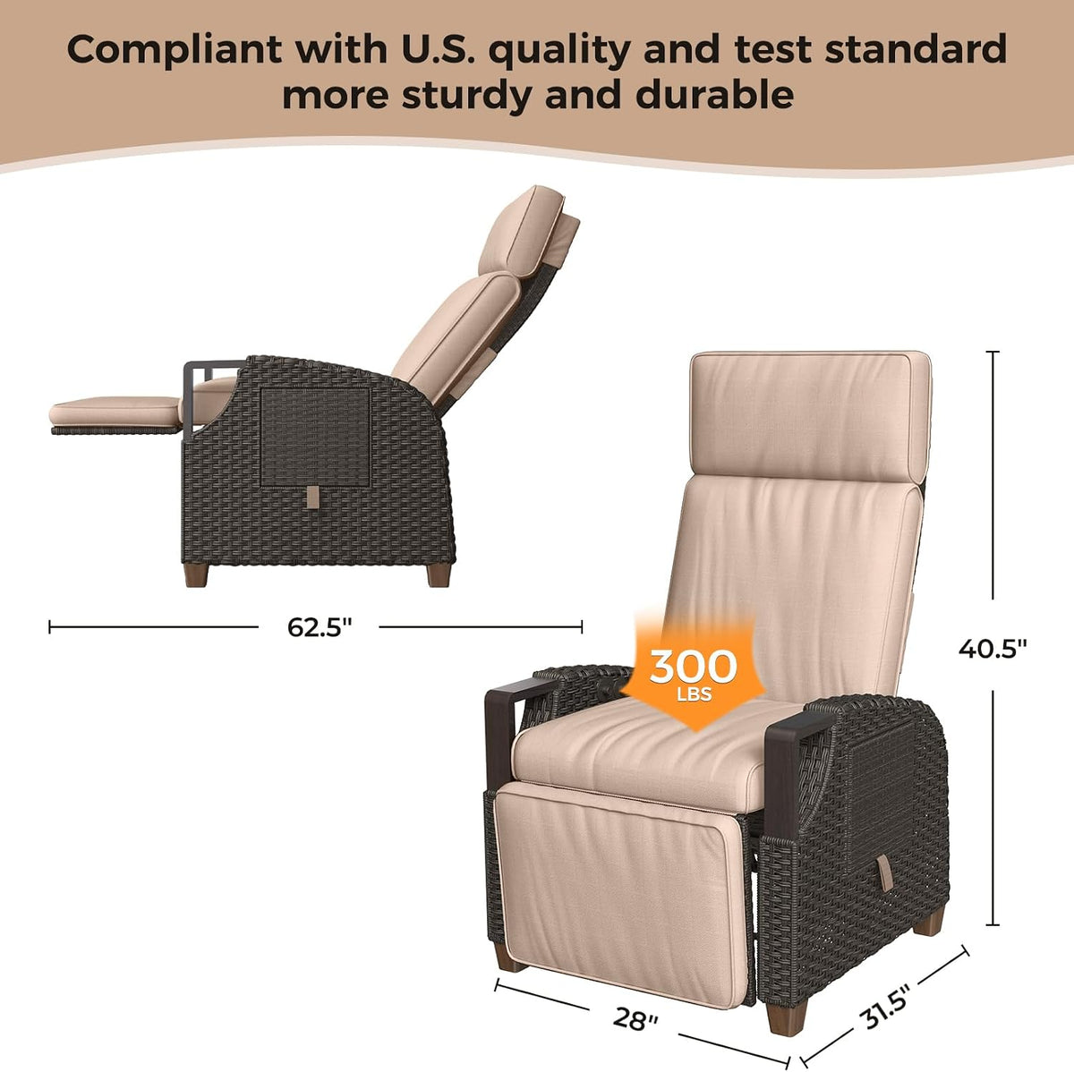 Grand patio Outdoor Recliner with Independent Adjustable Back and Footrest, A...