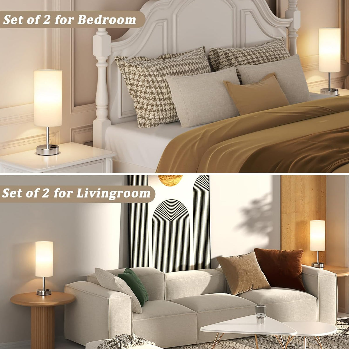 Dicoool Touch Table Lamp for Bedroom Set of 2 - Small Desk Lamp for Dorm
