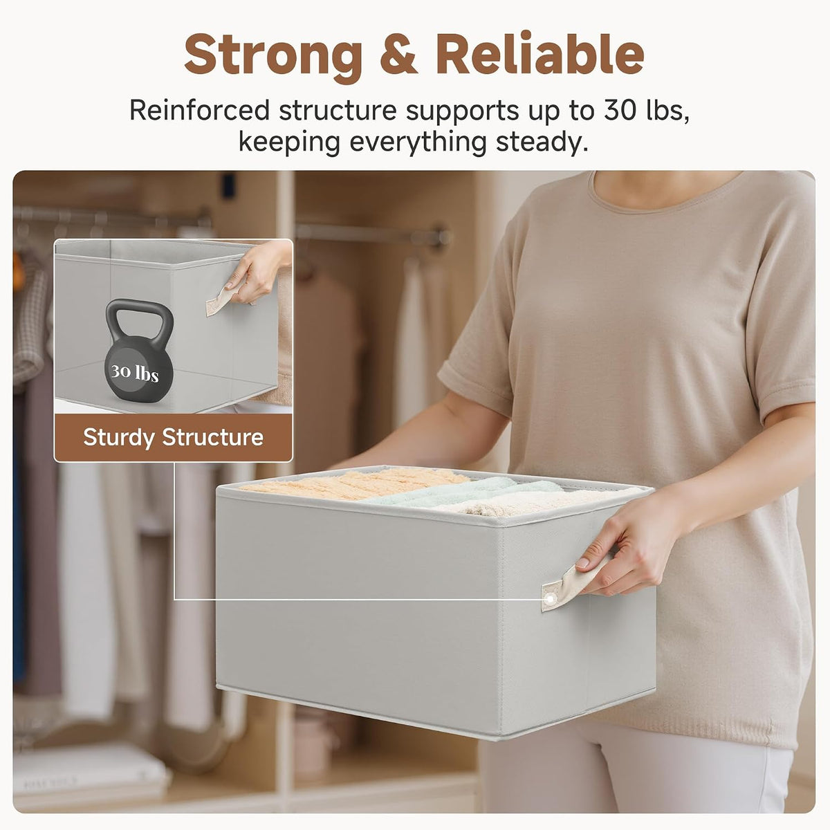 StorageWorks Closet Storage Bins, Pale Gray, Large, 3-Pack