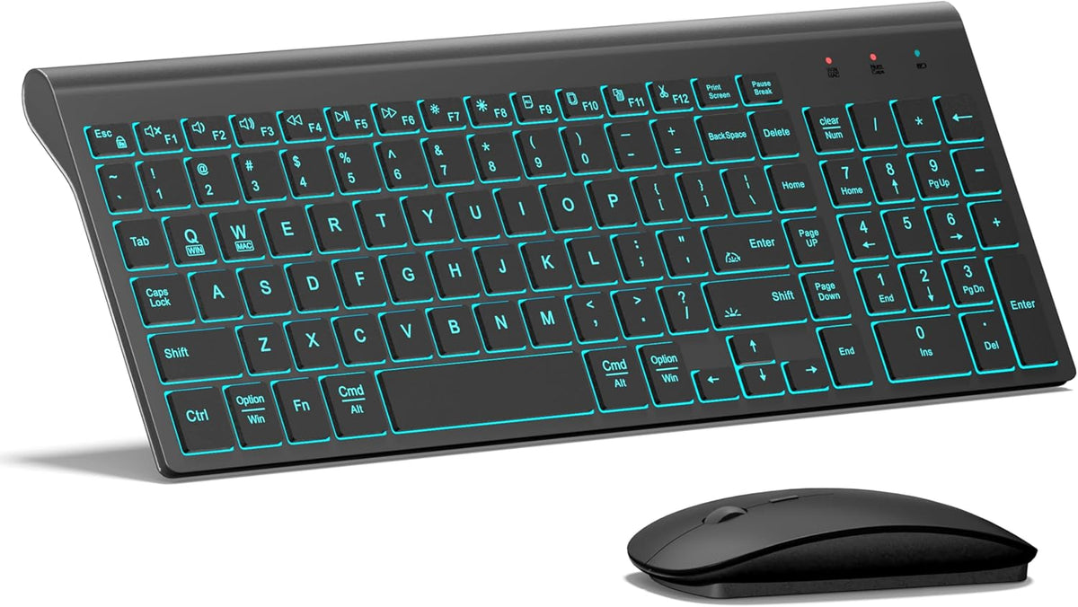 Wireless Backlit Keyboard and Mouse Ultra Slim Combo, TopMate - Matte Black