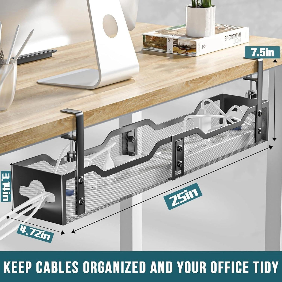 Under Desk Cable Management Tray Black, Litwaro Cable Management Under Desk N...