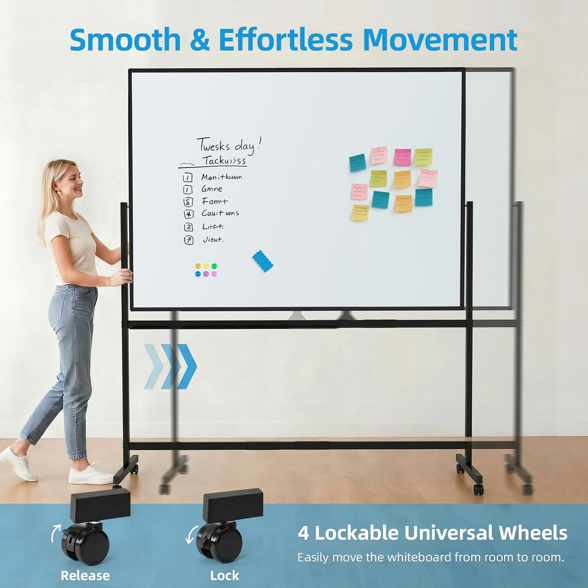 VOWNER Double-Sided Magnetic Whiteboard, 60" x 48" Mobile Dry Erase...