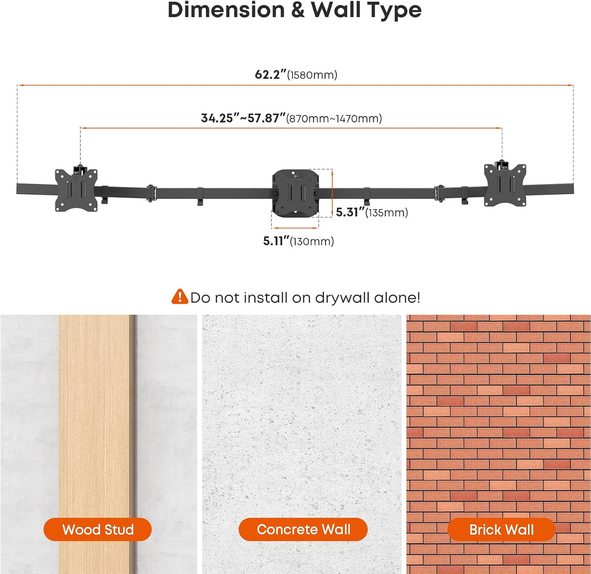 Triple Monitor Wall-Mount for 17"-27" Screens, Full Ergonomic Adjus...