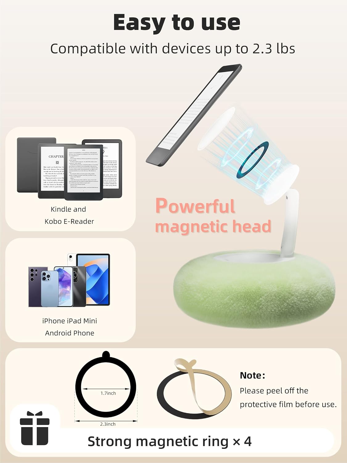 VOLTIFYMAX Magnetic Pillow Holder with Page Turner, 360° Adjustable Phone Hol...