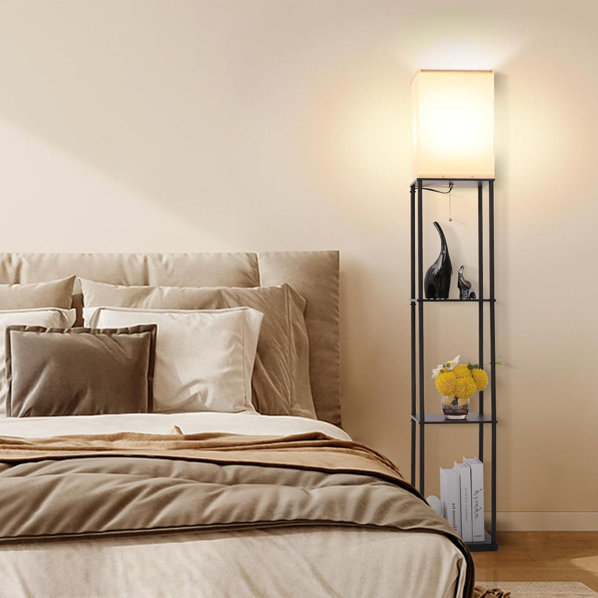 Gupuzm Floor Lamp with Shelves, Modern Square Standing Lamp with 3 Color Temp...