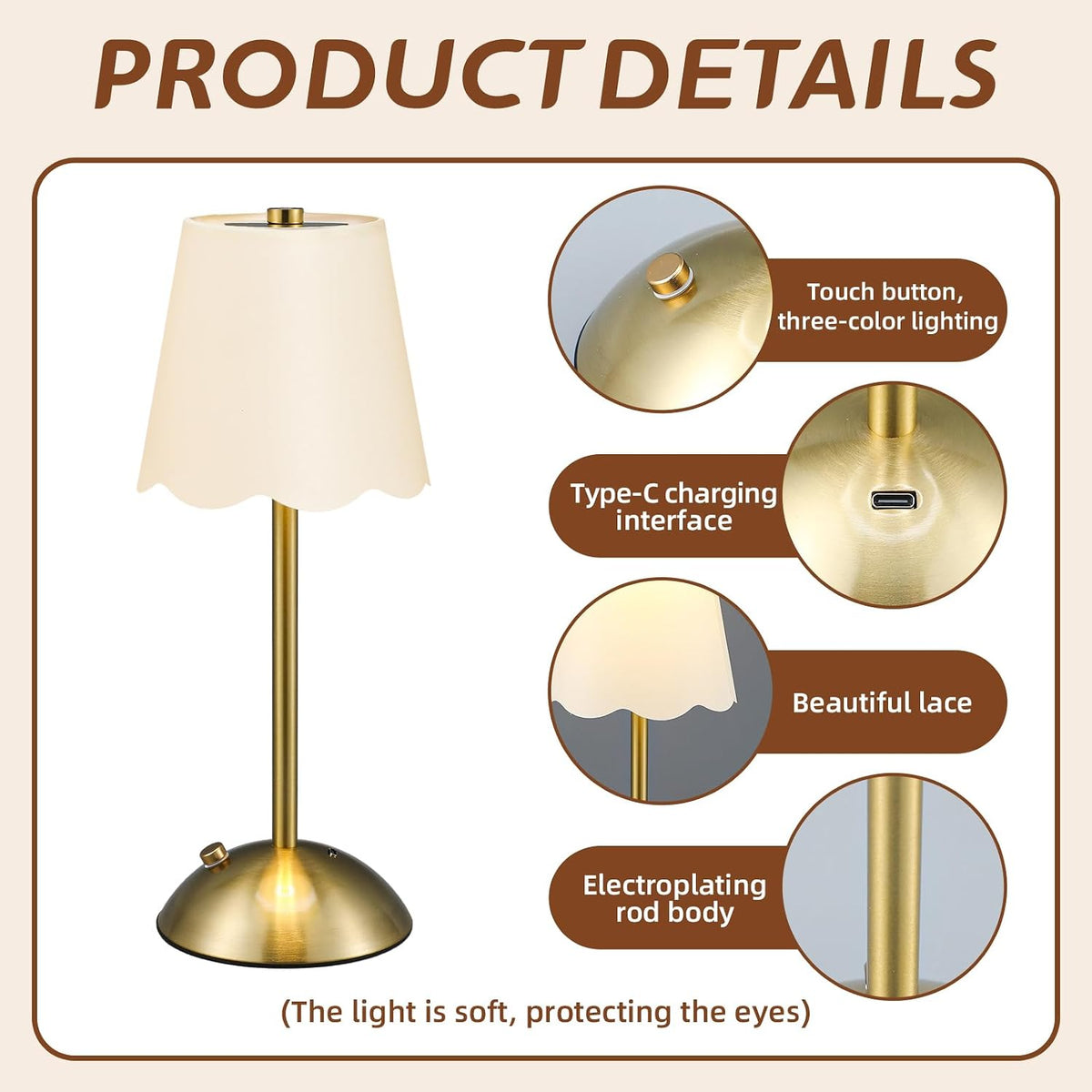 2 Pack Rechargeable Cordless Table Lamps 11.8 Inch Touch Battery Operated Gol...