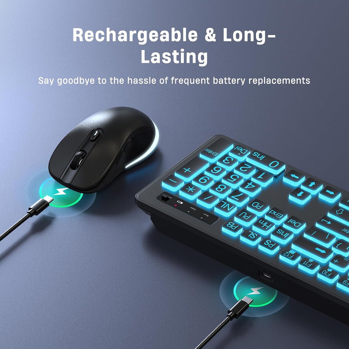 Large Print Wireless Keyboard and Mouse - 7 Colors Backlit Keyboard, Oversize...