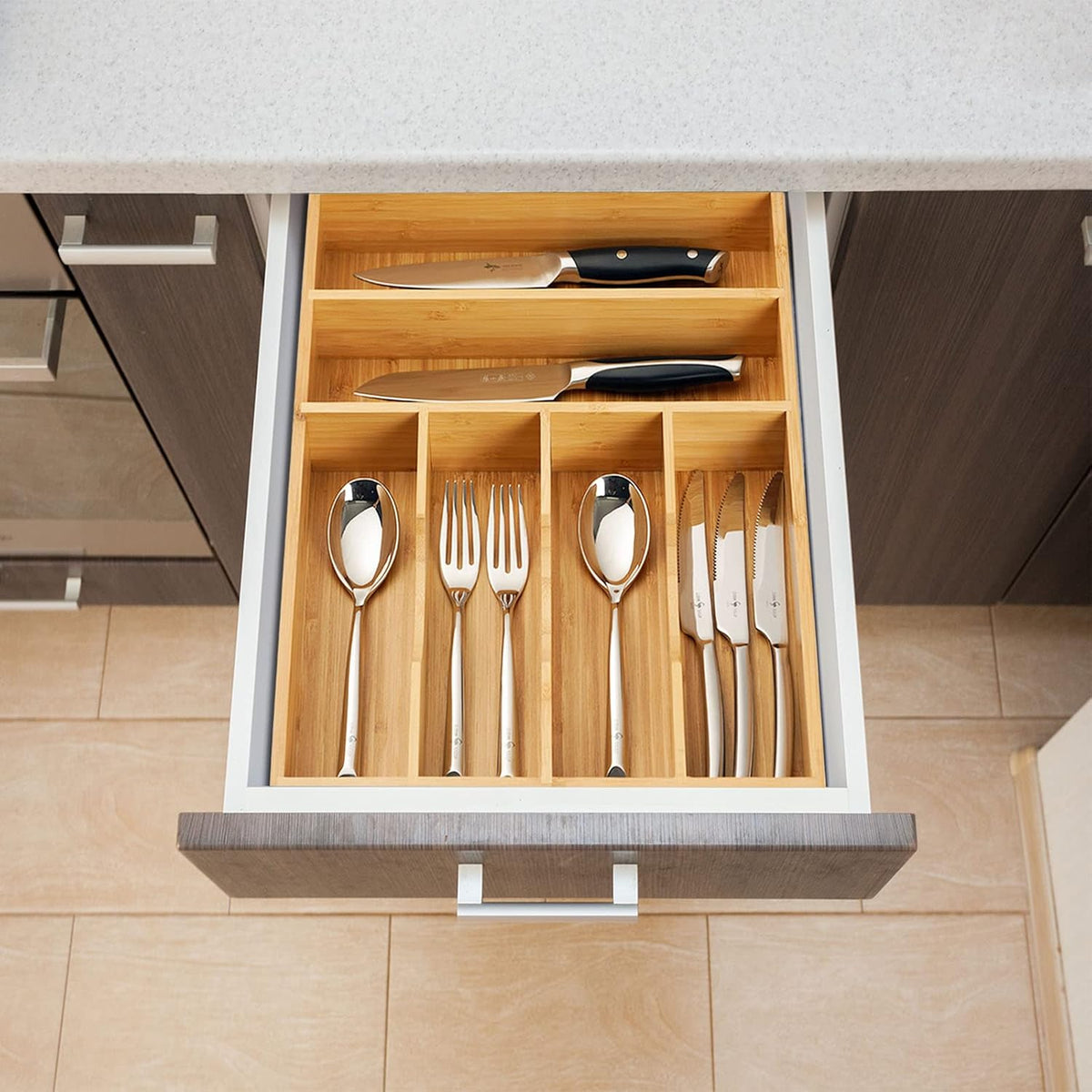 Umilife Kitchen Drawer Organizer, 12 Inch Silverware Utensil Tray Holder, Ext...