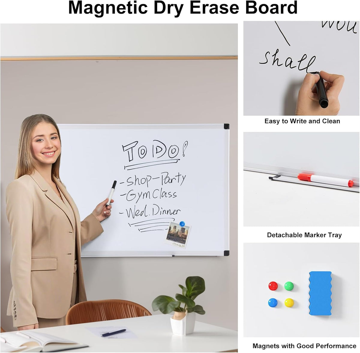 OLIXIS 30" x 40" Magnetic White Board, Dry Erase Board for Wall, Wh...