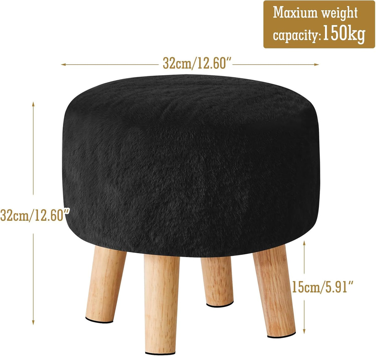 YMYNY Round Pouf Ottoman, 12.6" Small Foot Stool, Black HBD035B