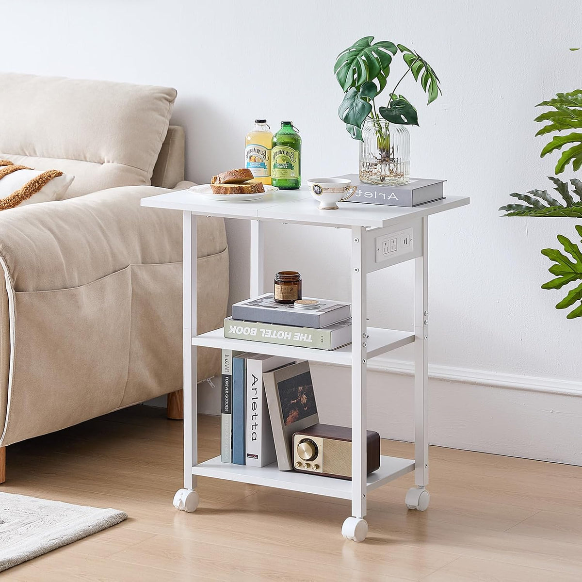 Lerliuo 3-Tier Printer Stand with Charging Station, Rolling Printer Table