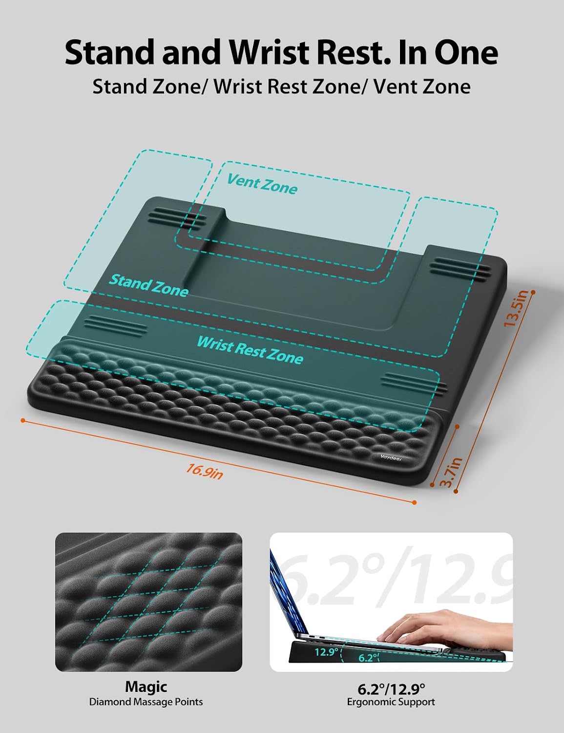 Vaydeer Wrist Rest with Laptop Stand, Memory Foam Laptop Wrist Support