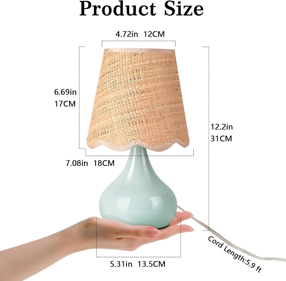 Blue Small Touch Control Table Lamp for Bedroom, Blue Bedside Lamps for Night...