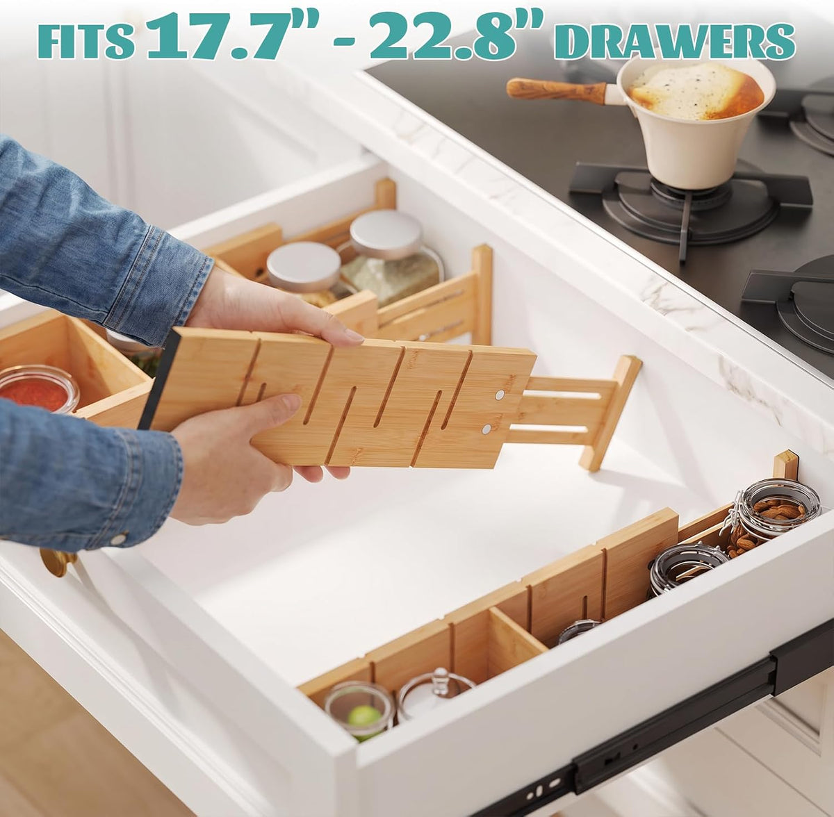 Deep Drawer Dividers 17.7-22.8IN, Bamboo Drawer Dividers 4 Pack
