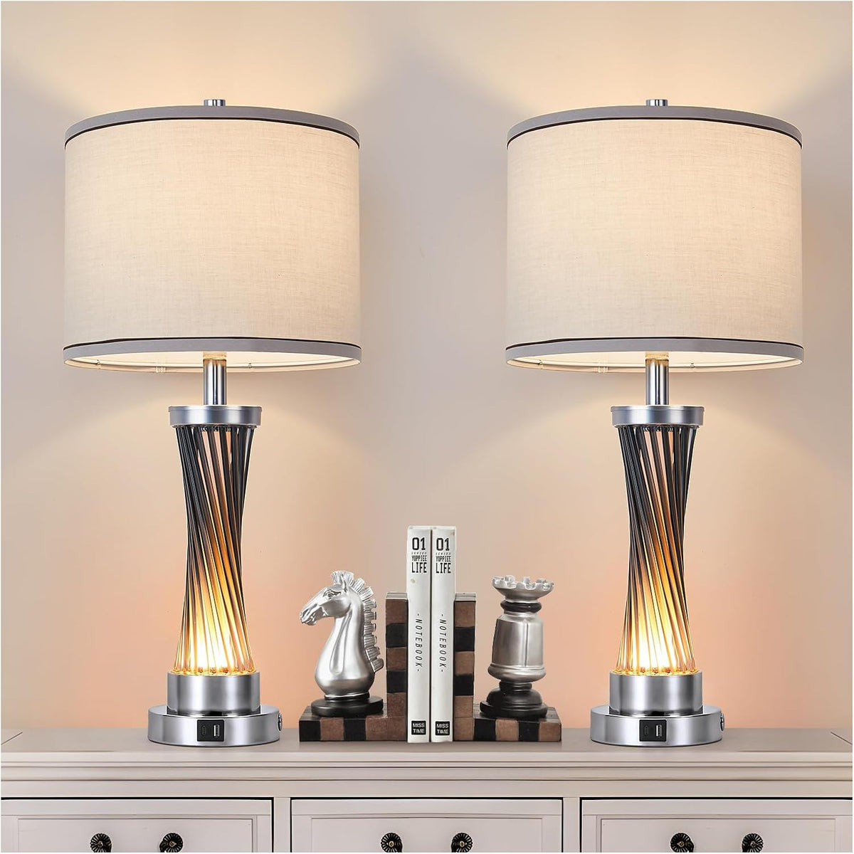 3-Way Dimmable Table Lamp Set of 2,Touch Control Lamp with Night Light,Modern...