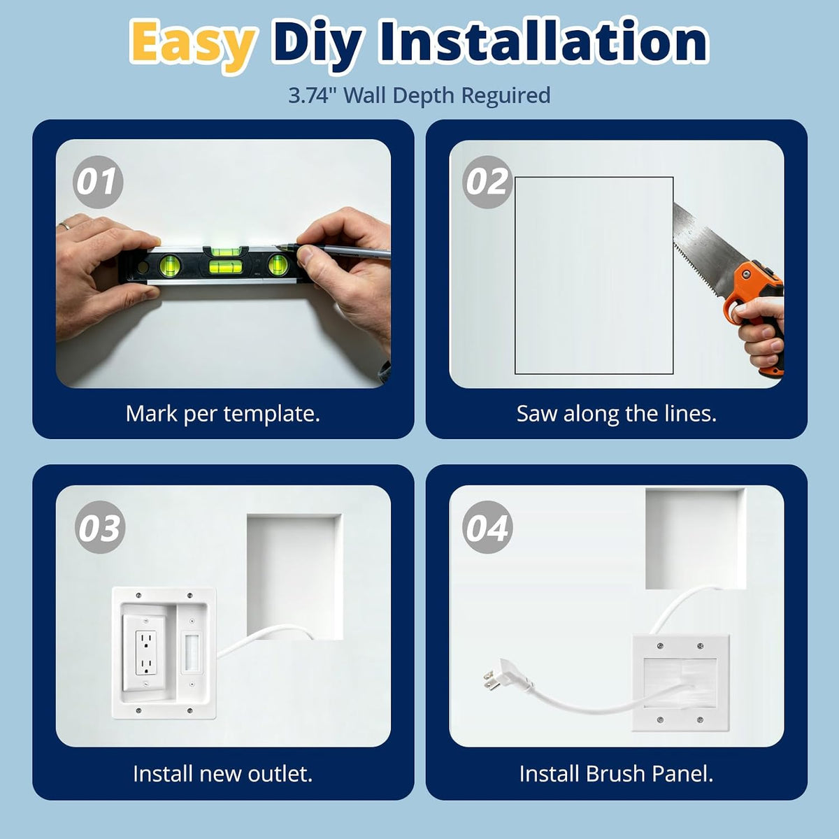 in Wall Cable Management Kit, TV Cable Hider Wall Kit, Hide Messy Wires, Rece...