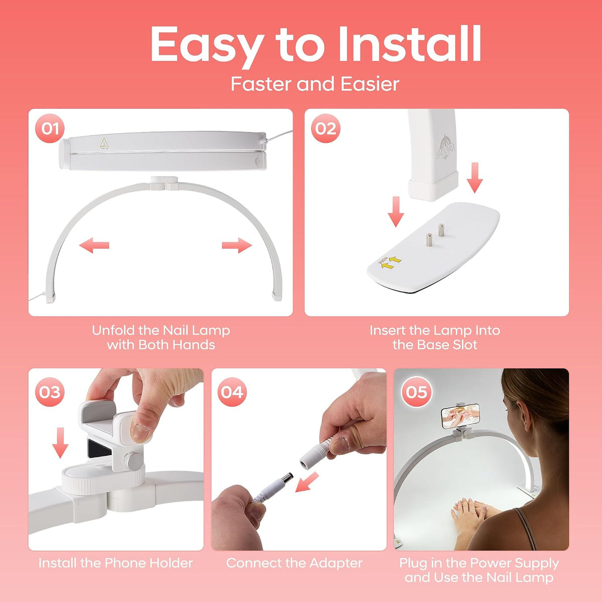 SHIVARA Nail Light for Desk, 29" Half Moon Light for Nail Desk, White