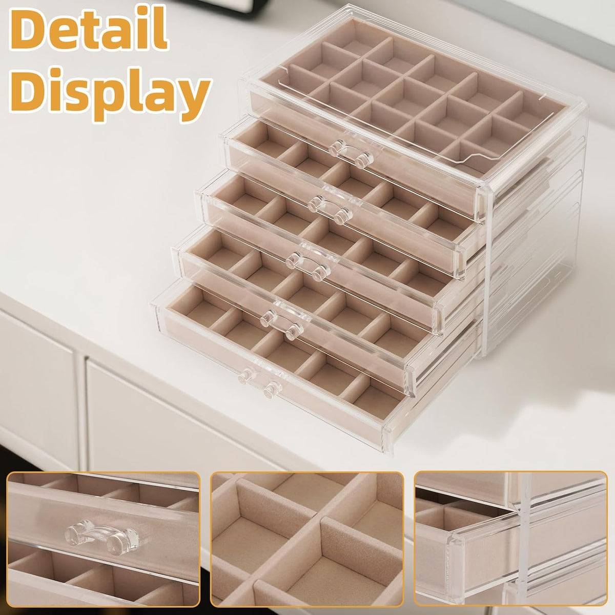 Jewelry Box Organizer,Clear Acrylic Storage Box Organizer with 5 Drawers