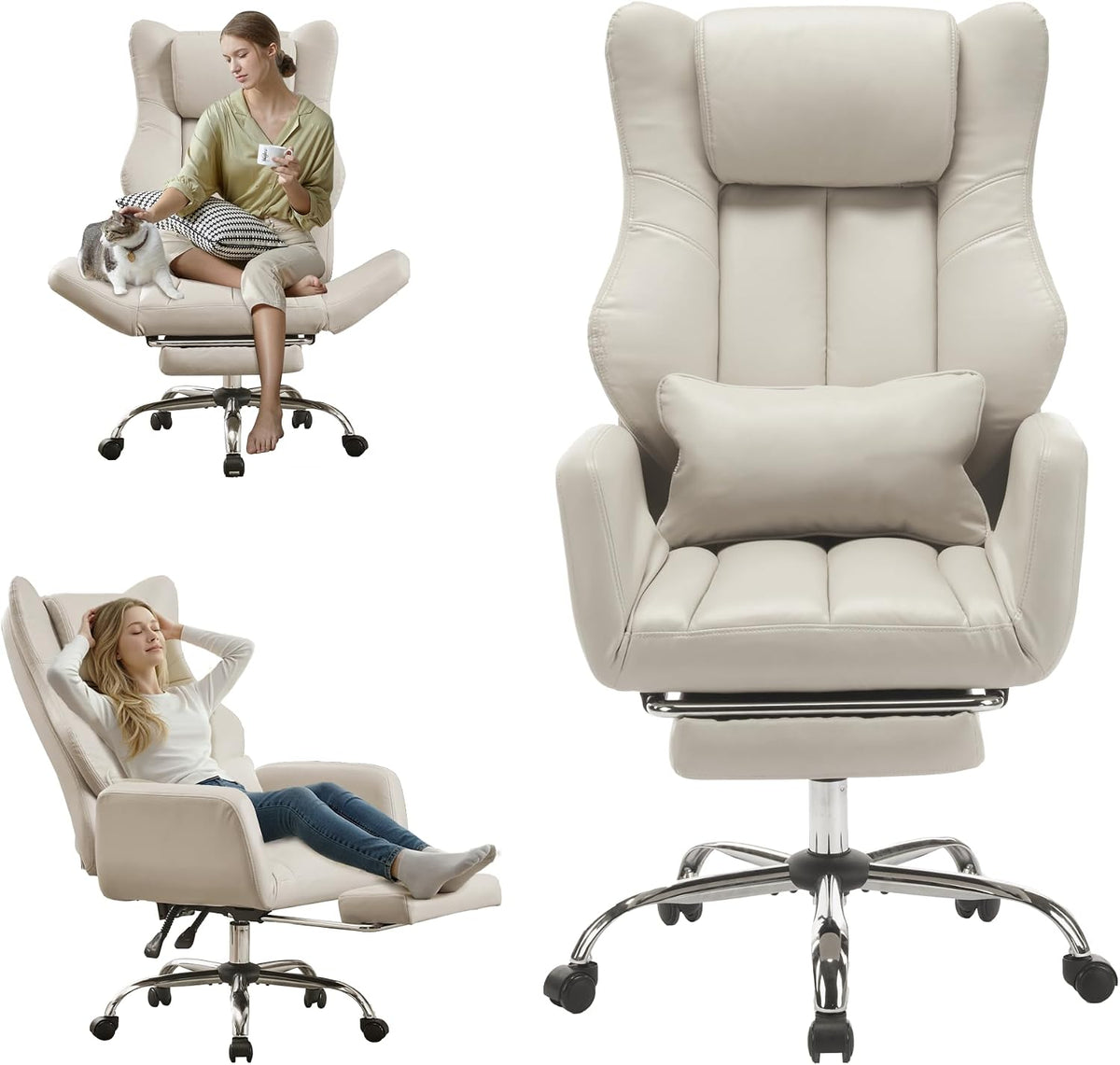 JOMEED Cross Legged Office Chair with Footrest,Flip Armrest,Beige