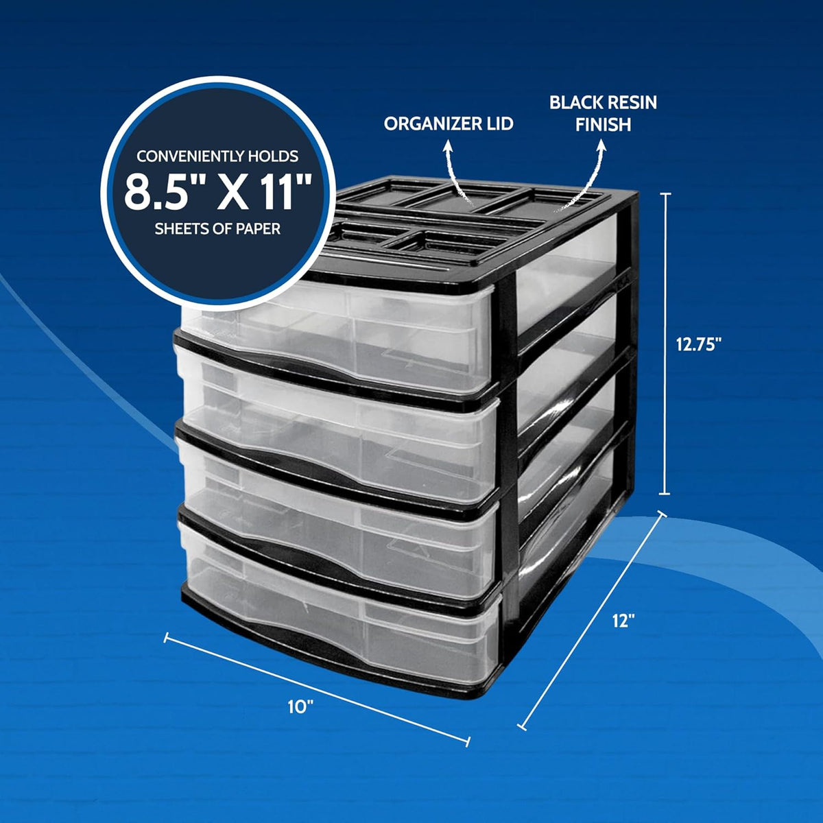 Gracious Living 4-Drawer Desktop/Countertop Storage Organizer, Black/Clear