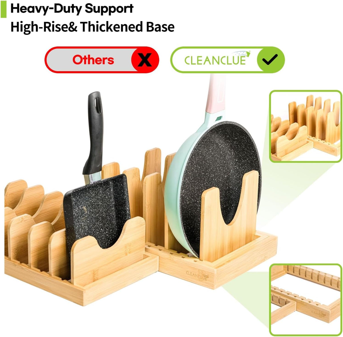 Pots and Pans Organizer under Cabinet Expandable Bamboo Pot Lid Holder Rack
