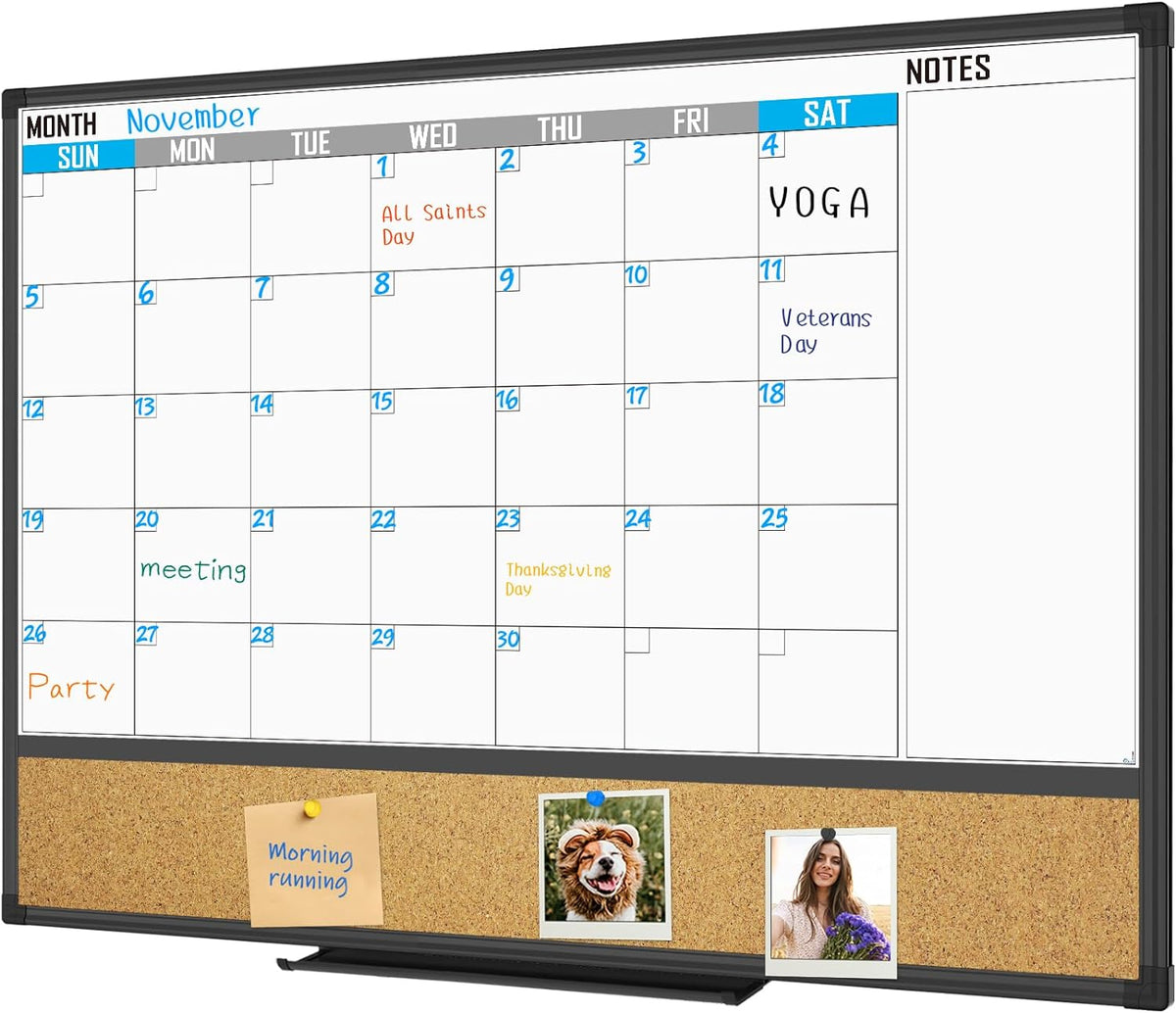 XBoard Dry Erase Calendar Whiteboard Combo 48" X 36" Monthly
