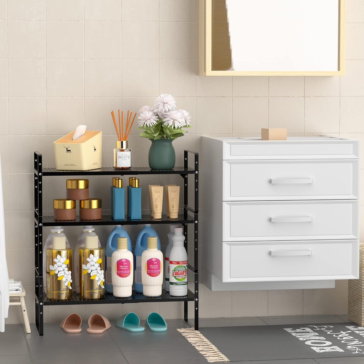 iPEGTOP Large Expandable Cabinet Storage Shelf Organizer Rack, Heavy Duty Sta...
