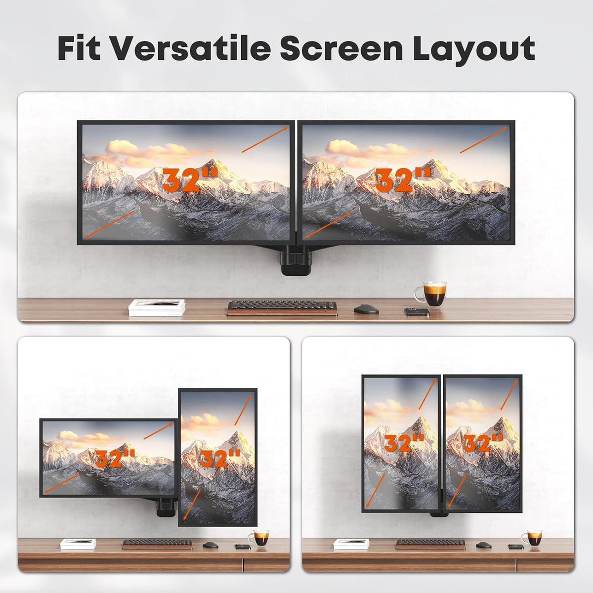 Dual Monitor Wall Mount for 17-32 inch Flat/Curved Computer Screens