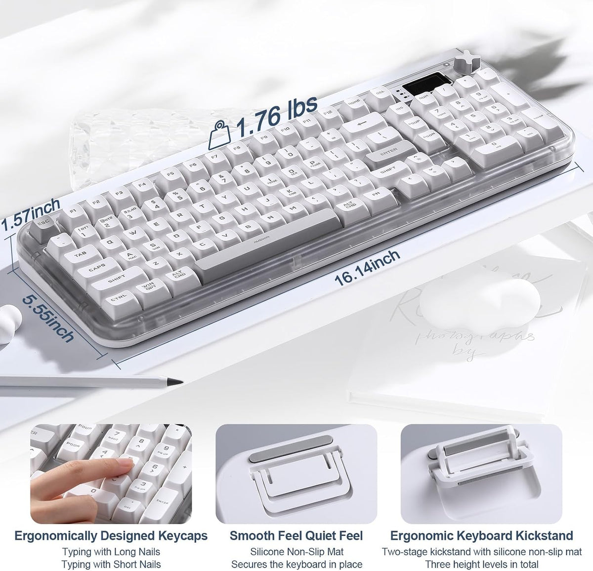 K98Pro Gaming Keyboard, Wireless Creamy Computer Keyboards(White)