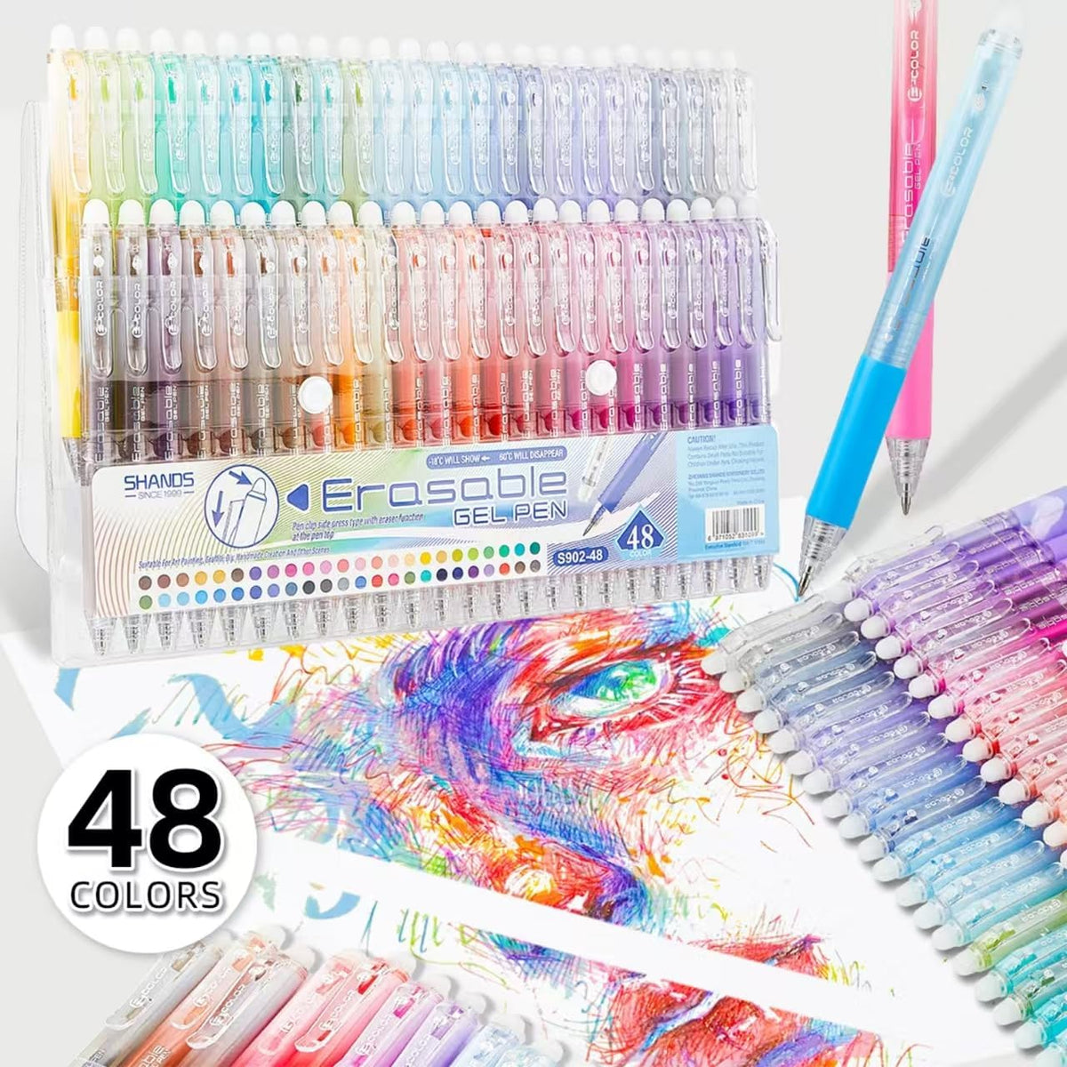 48 Colors Retractable Erasable Gel Pens Clicker,Fine Point 0.7mm Smooth Writi...