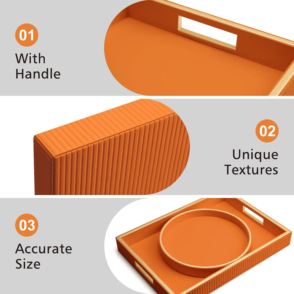 SANZIE Leather Tray Desktop Storage Organizer, Rectangle Valet Tray, Orange