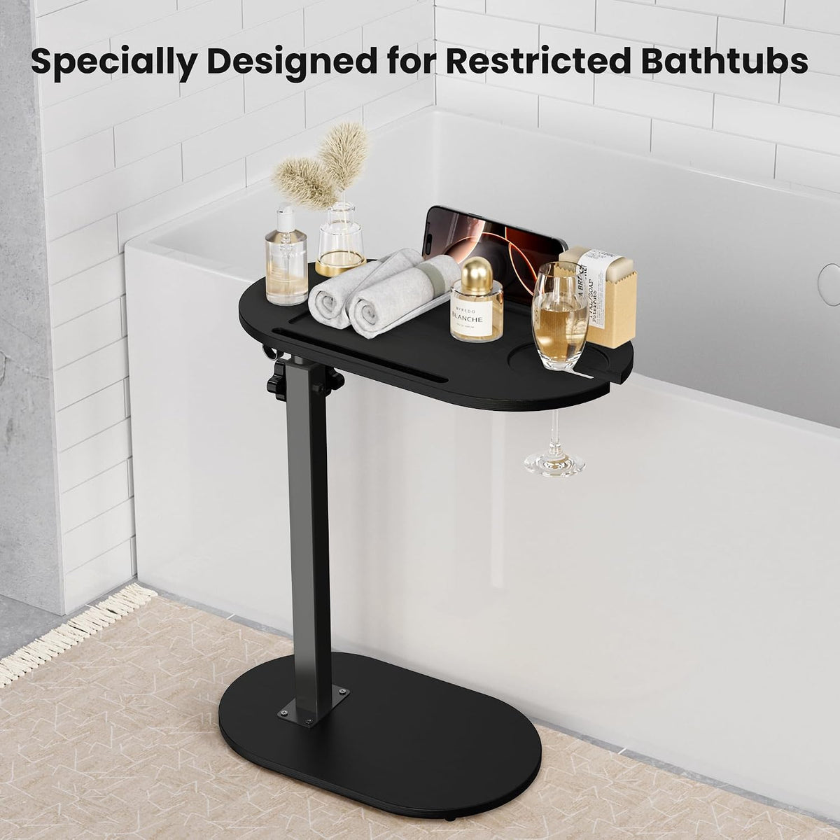 Bamboo Bathtub Table with Adjustable Height for Bathroom