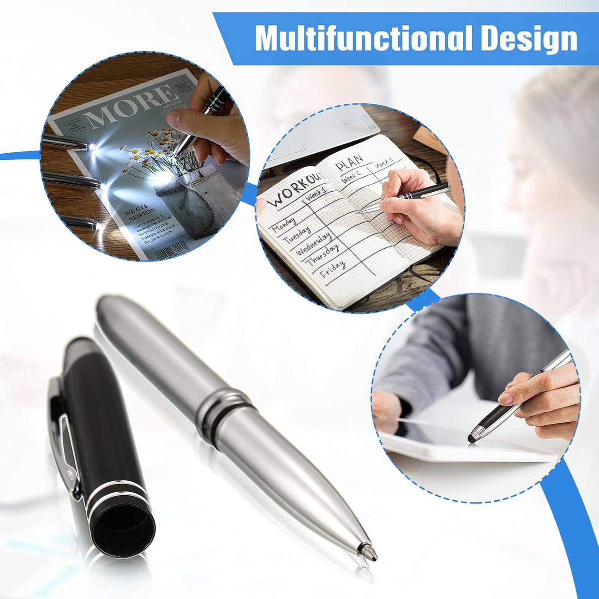 Zonon 30 Pieces Stylus Pen for Touch Screens Light Flashlight Pen 3 in 1 Mult...