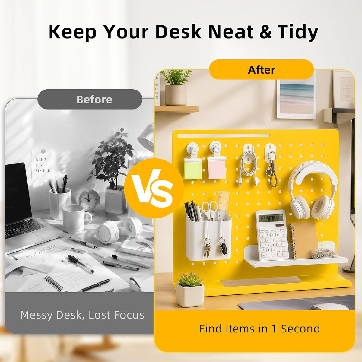 Metal Desk Pegboard Organizer, No Drill Modular Storage Kit 10 Accessories 15...