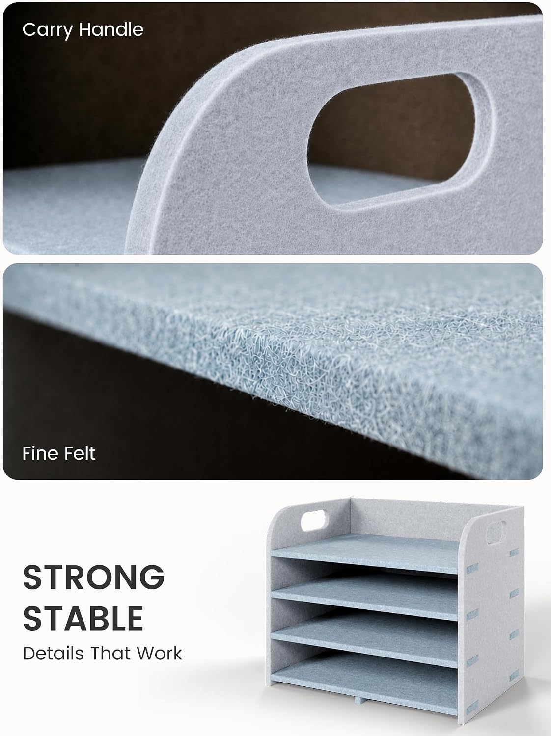 Fluxynara 4-Tier Felt File Organizer with Handles, Harbor Haze