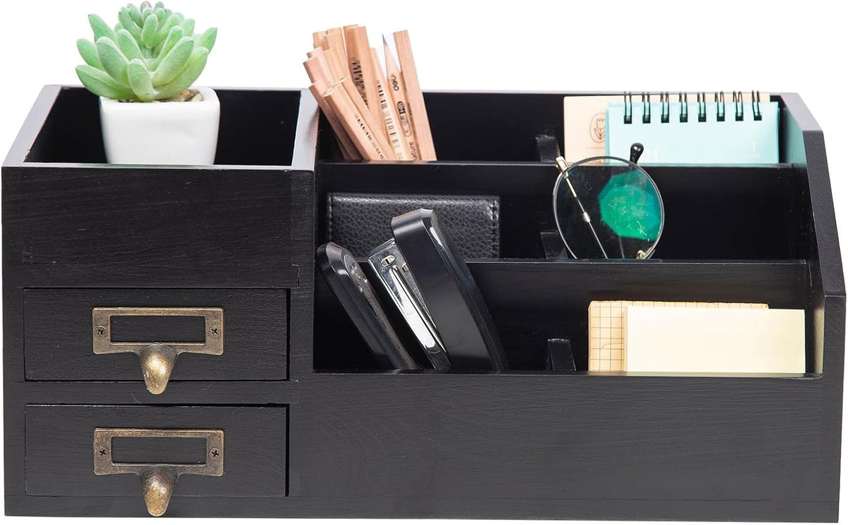 Distressed Rustic Wooden Office Desktop Organizer Wood Shelf Tabletop Home Or...