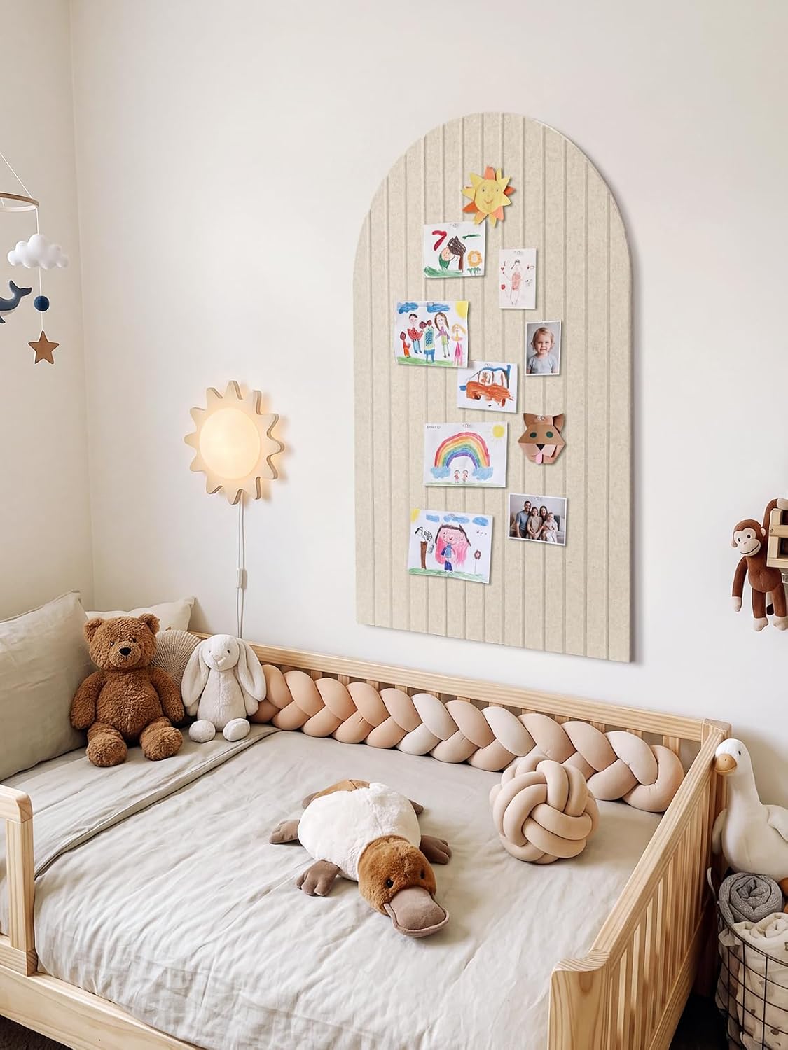 Arched Felt Bulletin Board, 35.4 x 23.6 Striped Pin Board for Wall
