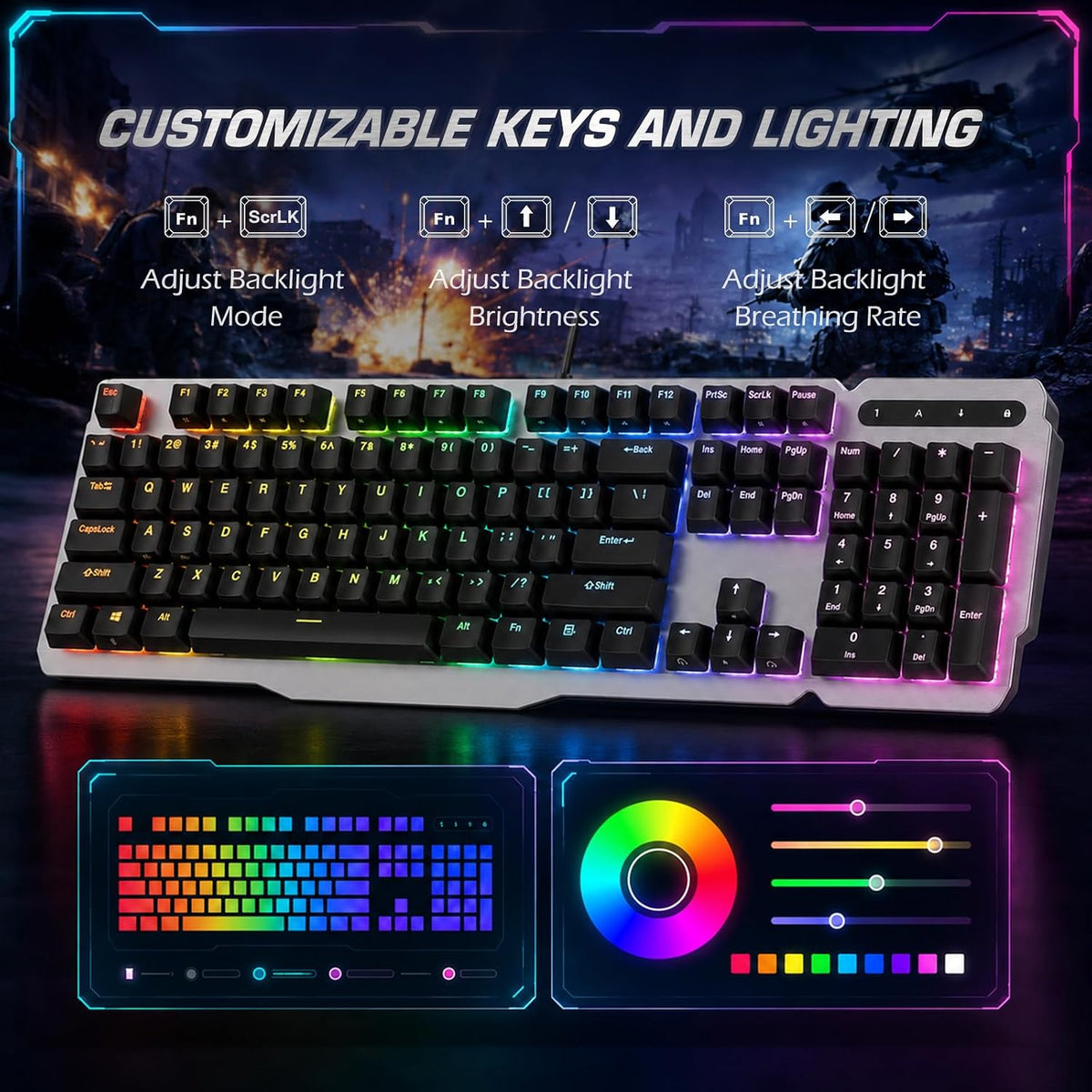 RK952 Wired Mechanical Gaming Keyboard, Full-Size 104 Keys, Aluminum Plate