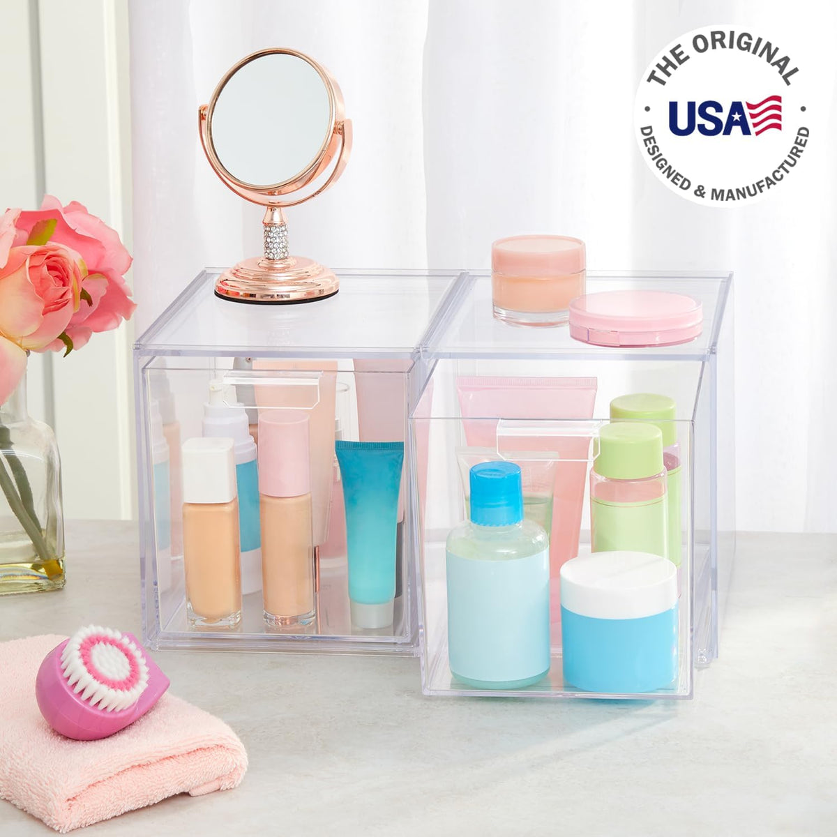 STORi Audrey Stackable Bin Clear Plastic Organizer Drawers | 2 Piece Set | Or...
