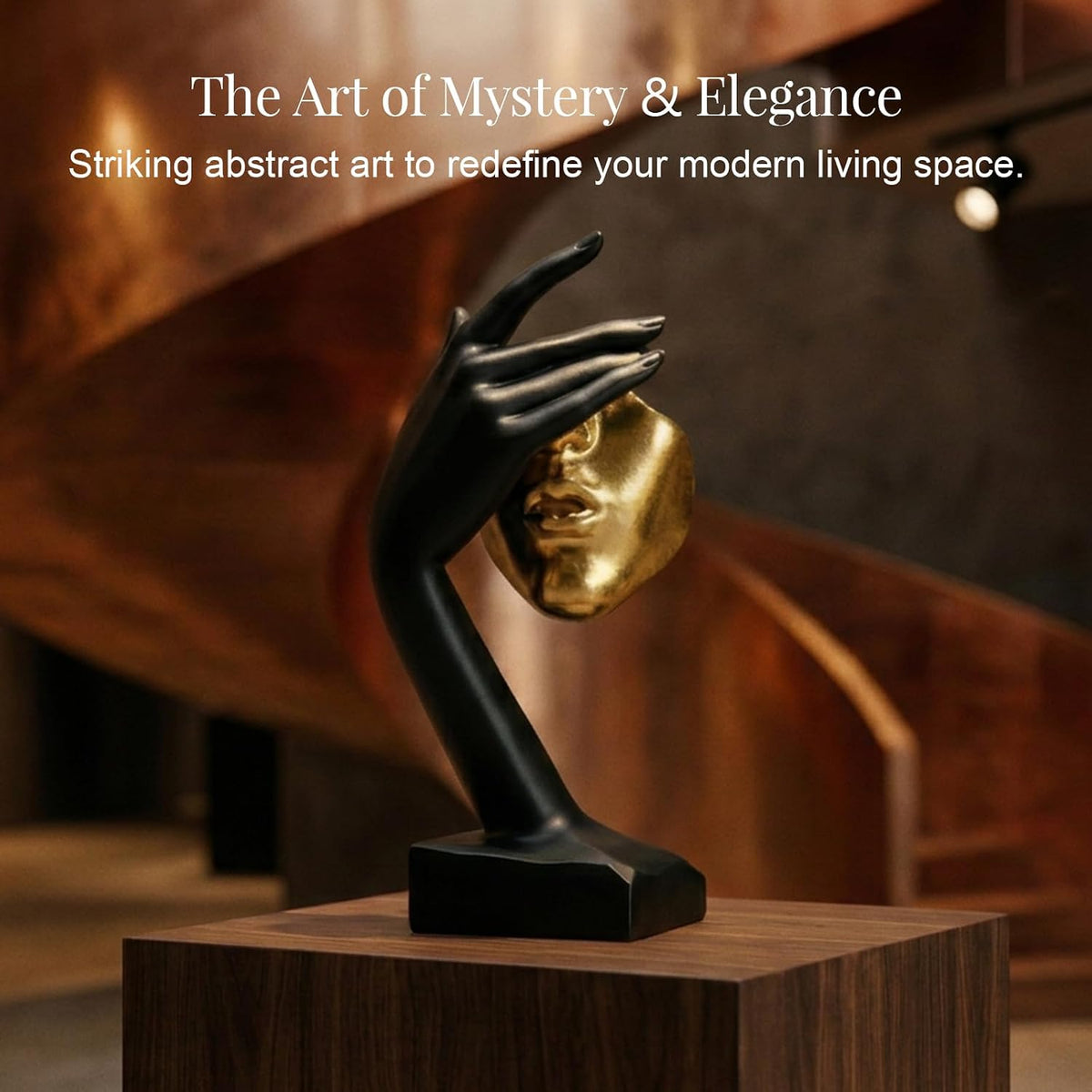 See No Evil Gold Resin Bust Sculpture, Abstract Shelf Decor